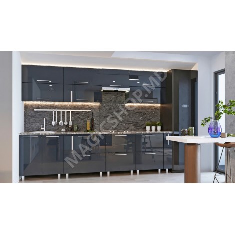 Bucătărie modulară „Quadro” 3.0m cu fațadă MDF (High Gloss)